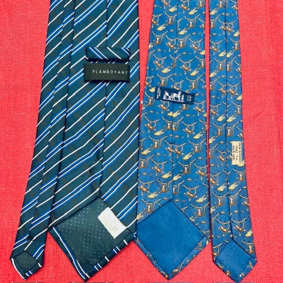 Set Necktie Silk : Hermes Paris & Flamboyant Blue +Dunhill Handkerchief  19"(47) - Picture 8 of 16